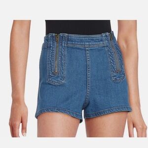 Free People Blue Magic Mine Hi-Waist Zipper Stretch Denim Jean Shorts Size W30